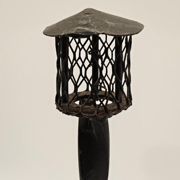 VTG Whimsical Mid-Century Hand Forged Metal Art Man and Dog Leaning on Lamppost - Picture 3 of 9